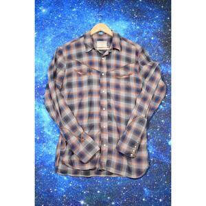 Freenote Cloth Shirt Mens Medium Blue Brown Plaid Snap Front Western‎ Casual